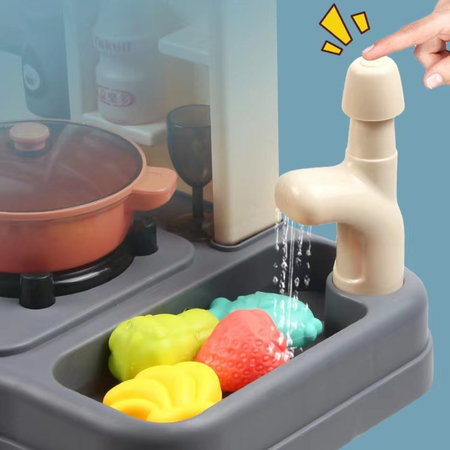 Интерактивная детская кухня SHARKTOYS со светом паром звуками посудой продуктами 21 предмет