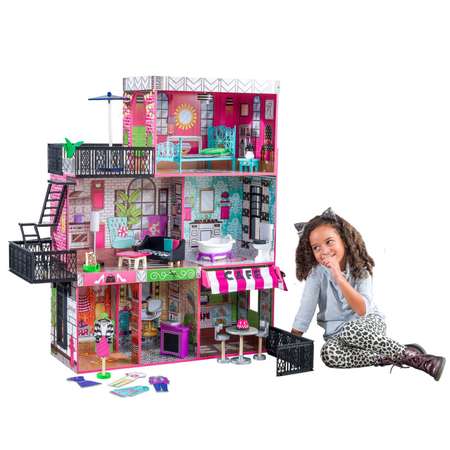 Кукольный домик  KidKraft Бруклинский лофт с мебелью 25 предметов свет звук 65922_KE