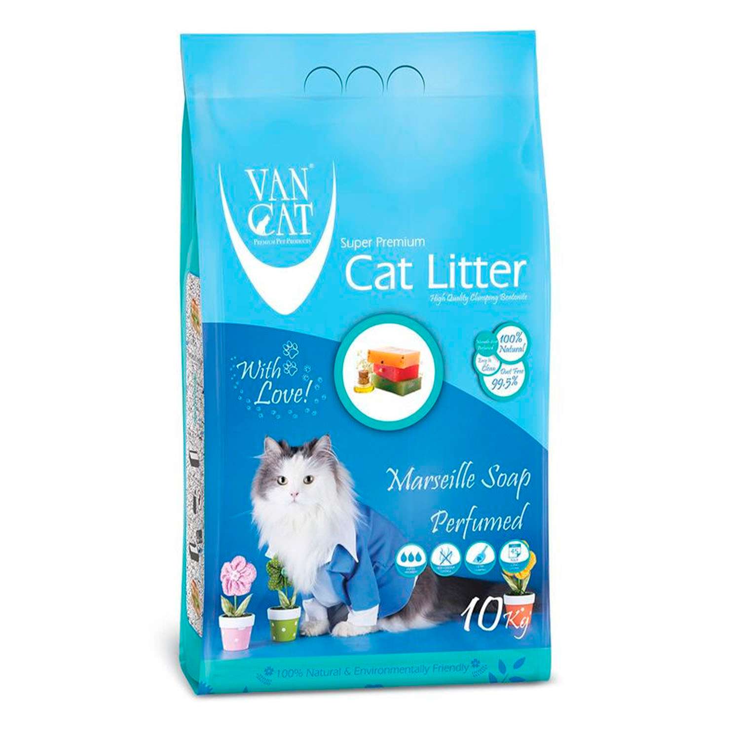 Наполнитель для кошек Van Cat комкующийся без пыли с ароматом Марсельского мыла пакет 10 кг - фото 1