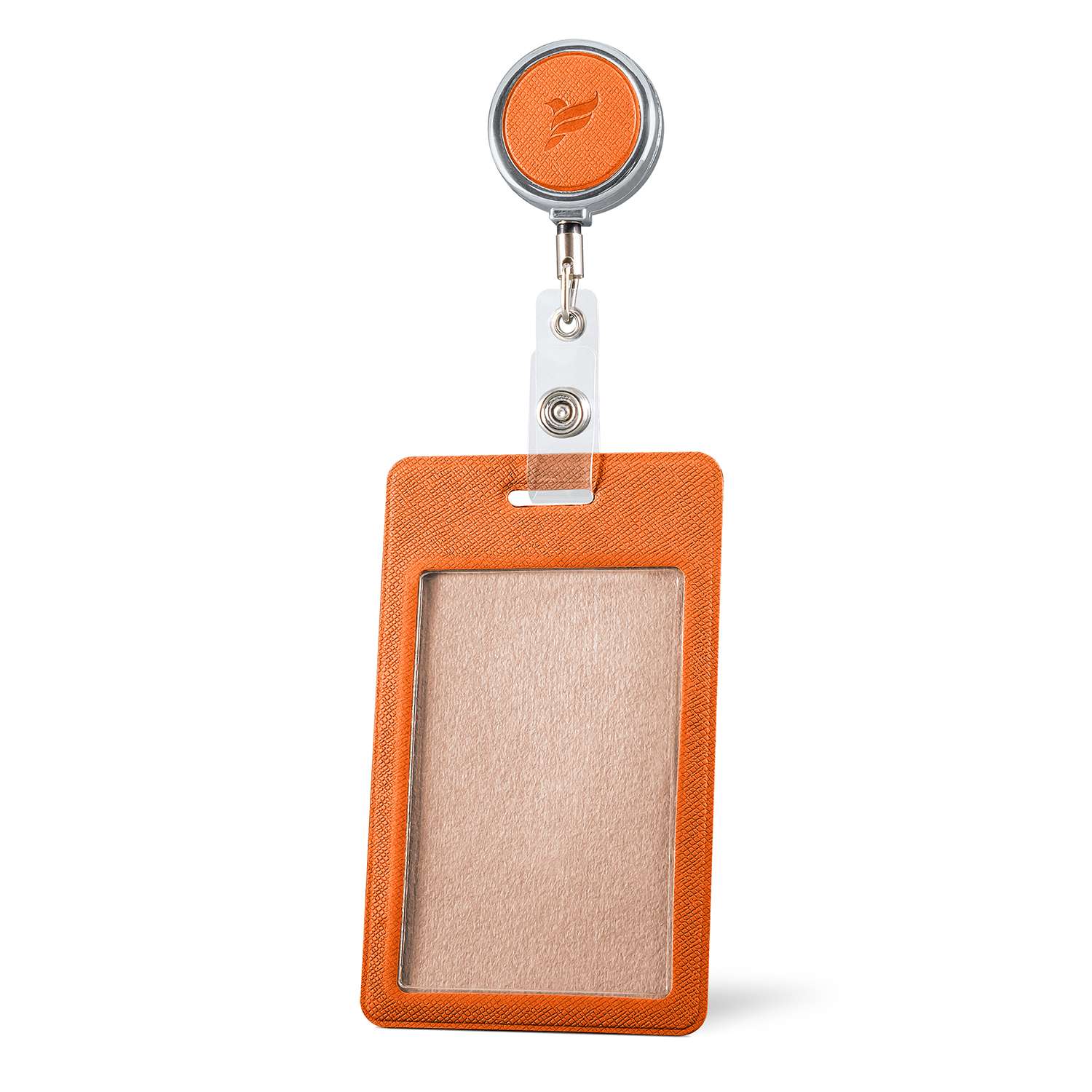 Держатель для бейджа Flexpocket с металлическим ретрактором вертикальный оранжевый - фото 1