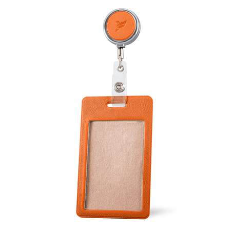 Держатель для бейджа Flexpocket с металлическим ретрактором вертикальный оранжевый