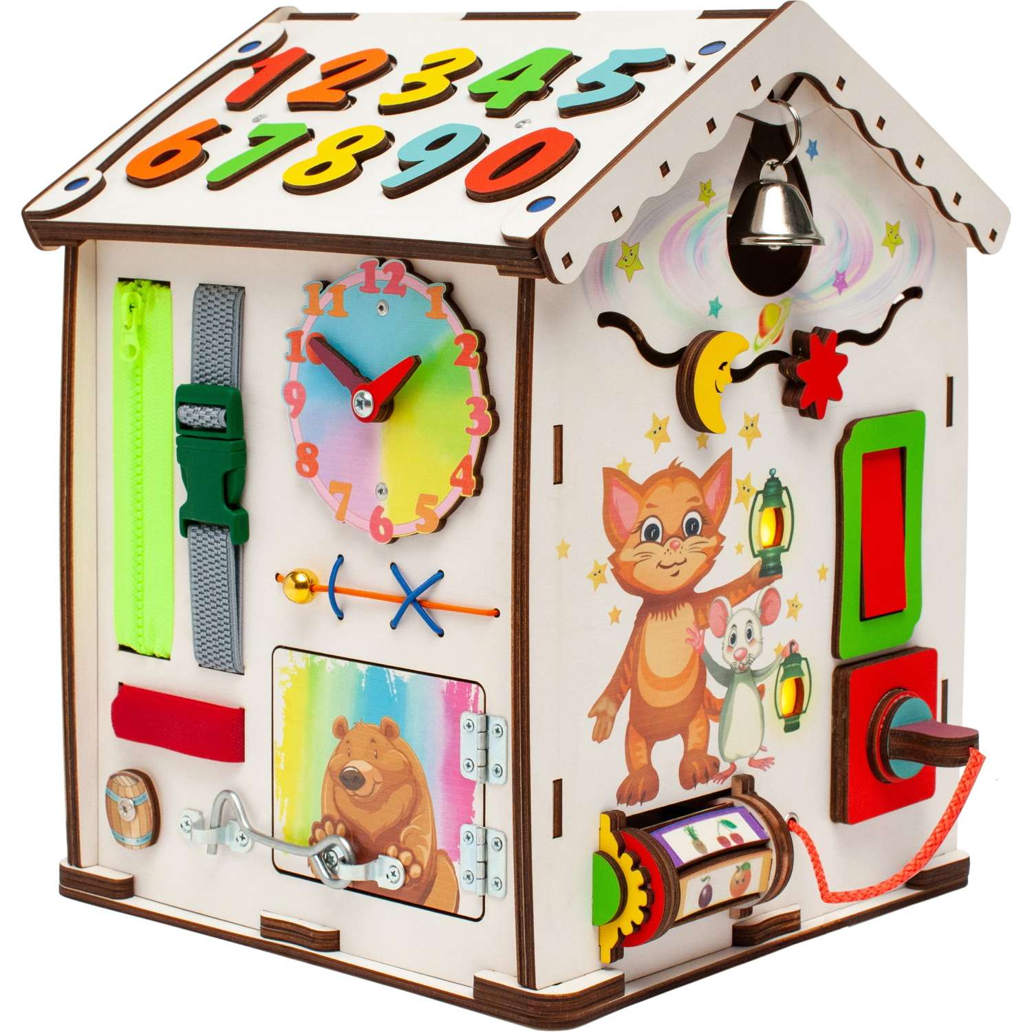 Бизиборд Jolly Kids Развивающий домик со светом - фото 1