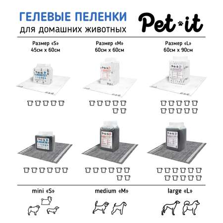 Пеленки Pet-it для животных гелевые одноразовые с бамбуковым углем черные 60х90 30 шт