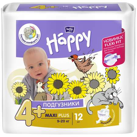 Подгузники Bella baby Happy Maxi Plus 4+ 9-20кг 12шт