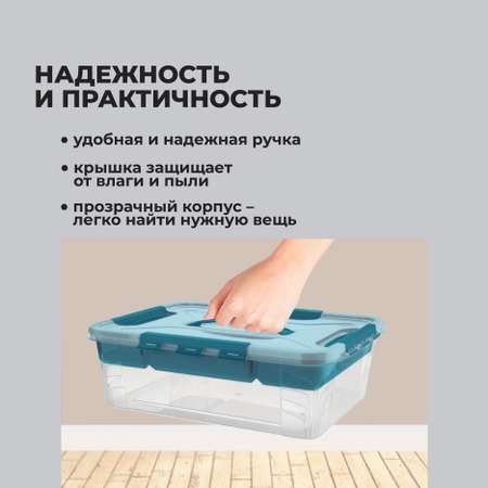 Ящик для хранения Econova универсальный с замками, ручкой вставкой Grand Box 10 л голубой