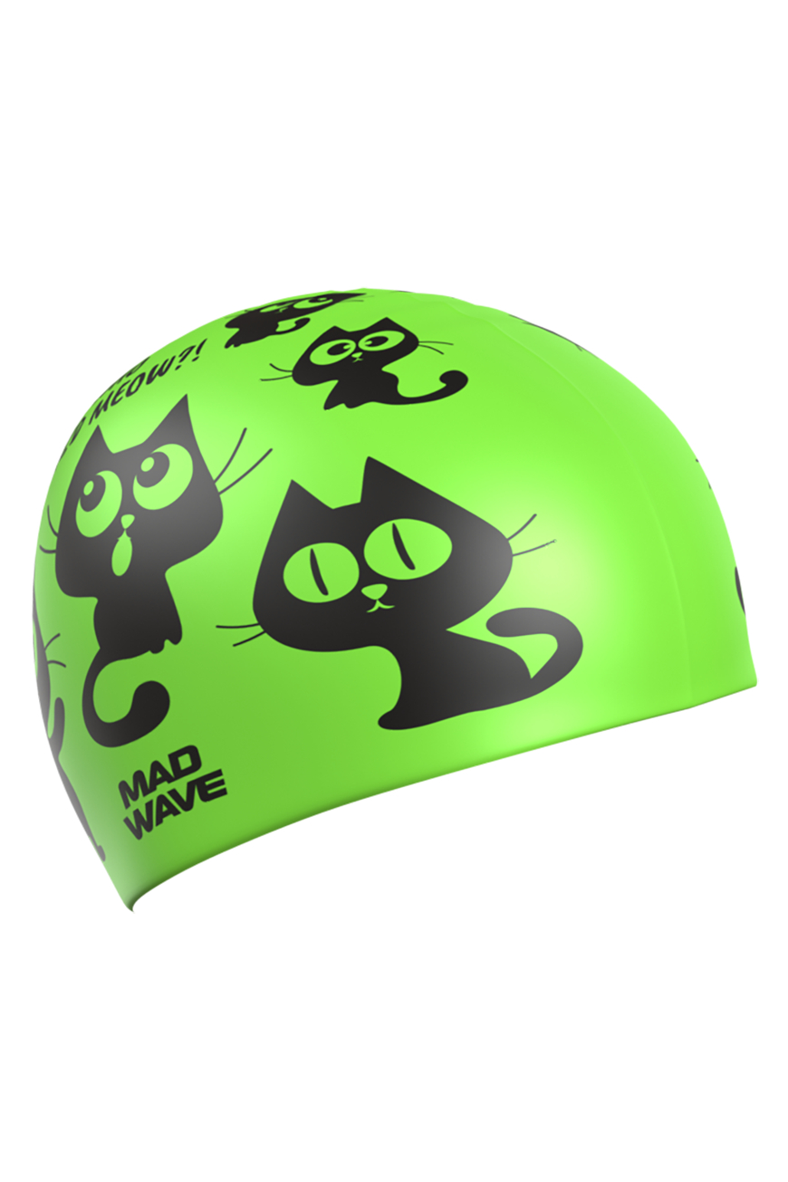 Шапочка для бассейна Mad Wave Cats M0574 05 0 00W зеленая - фото 3