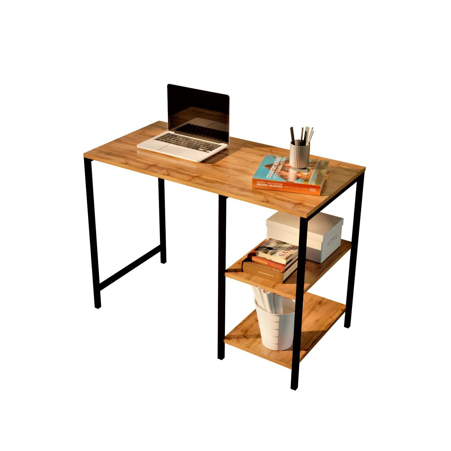 Стол компьютерный письменный WoodSteel в стиле лофт Chicago с тумбой 100x50x73 см чёрный - фото 4