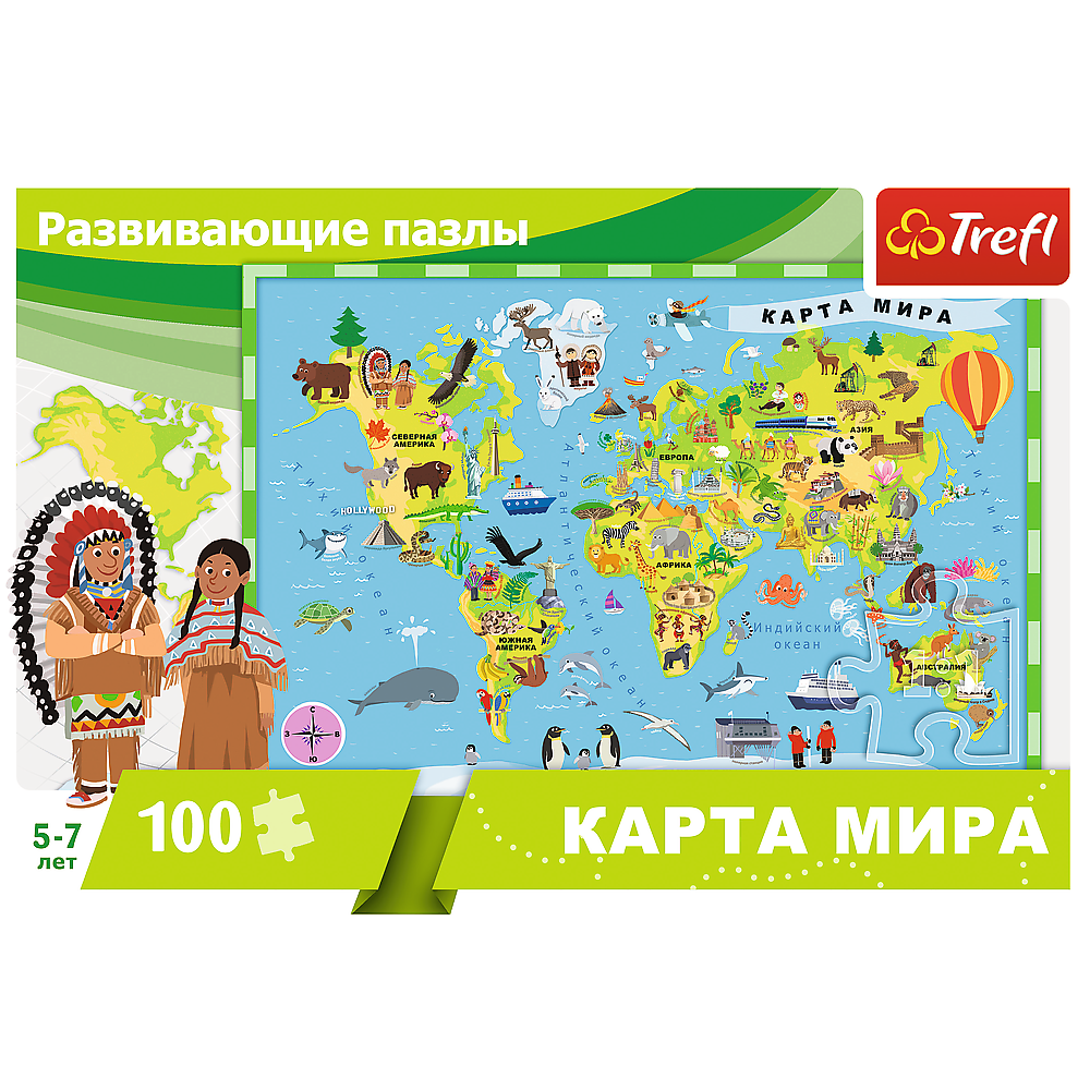 Пазл Trefl Карта мира 100 деталей - фото 3