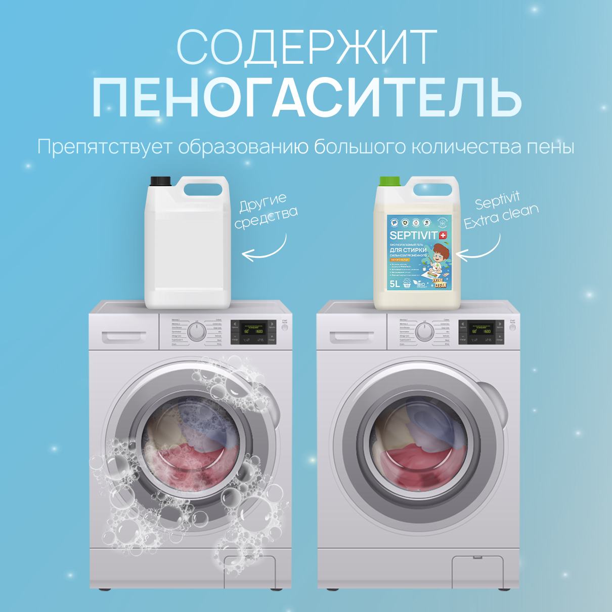 Гель для стирки SEPTIVIT Premium для Сильнозагрязненных белых вещей Extra Clean 5л - фото 10