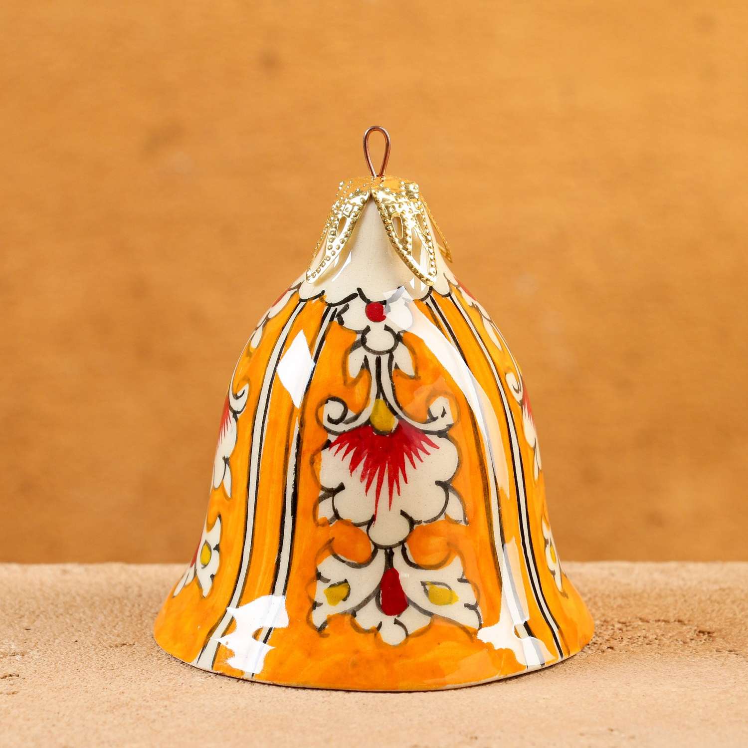 Игрушка ёлочная Sima-Land Риштанская керамика «Колокольчик« 7 см оранжевая - фото 1