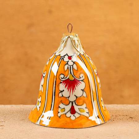 Игрушка ёлочная Sima-Land Риштанская керамика «Колокольчик« 7 см оранжевая
