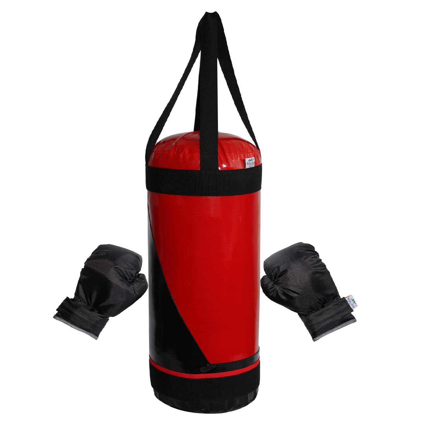 Детский набор для бокса Belon familia груша с перчатками цвет красный и черный с полосой - фото 1