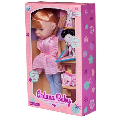 Кукла Junfa Ardana Baby в розовом платье и голубых лосинах с собачкой и аксессуарами 32см