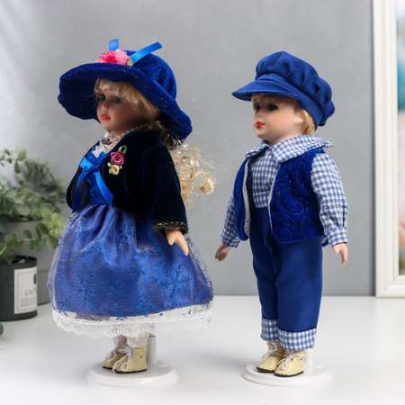 Кукла коллекционная Зимнее волшебство парочка набор 2 шт «Лена и Сергей в ярко-синих нарядах» 30 см