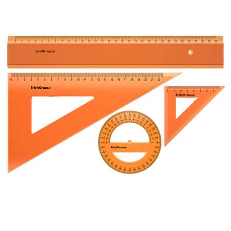 Набор геометрический ErichKrause 4 предмета Neon оранжевый в футляре