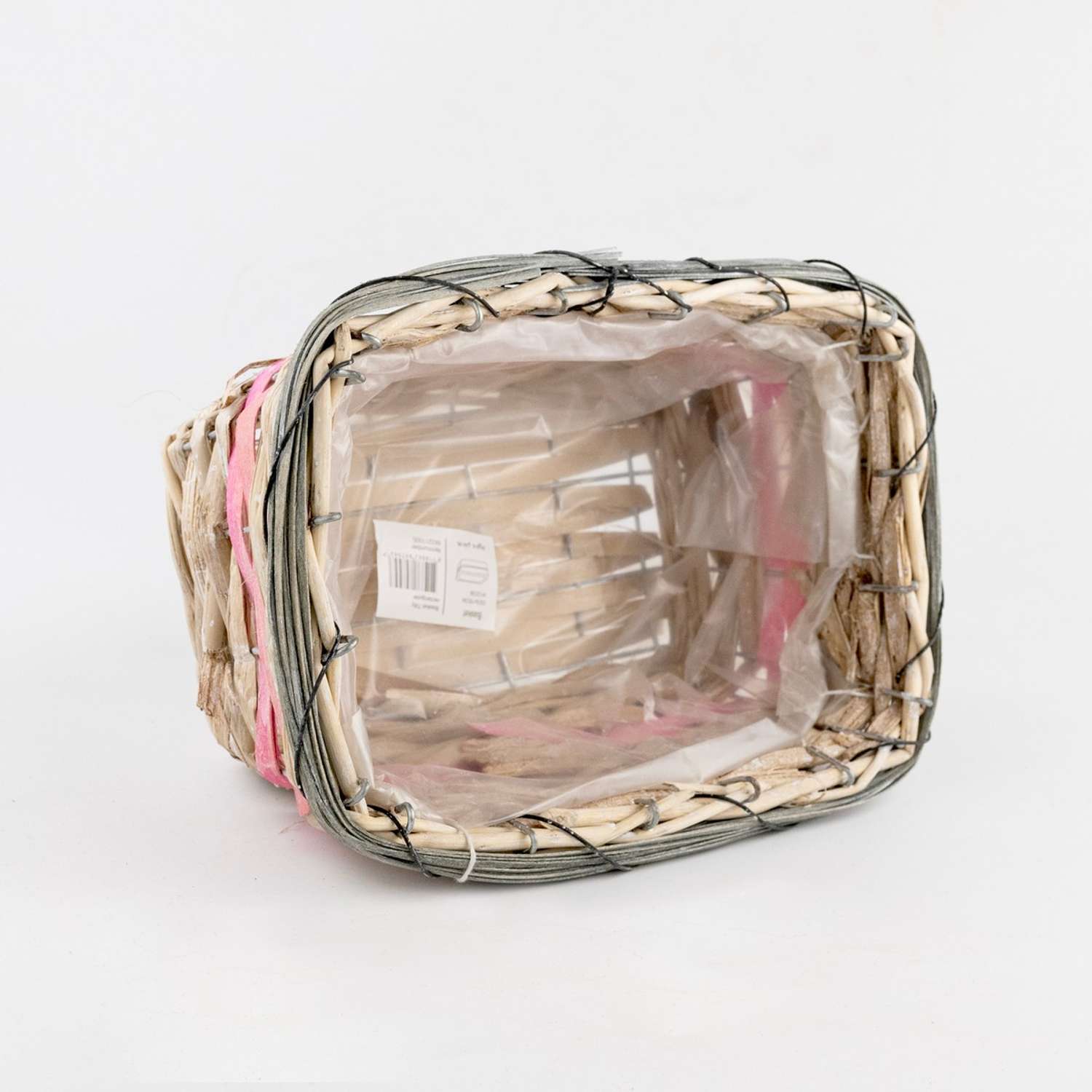 Кашпо плетеное Азалия Декор прямоугольное из бамбука 23x15хH12см цвет натуральный/розовый - фото 4