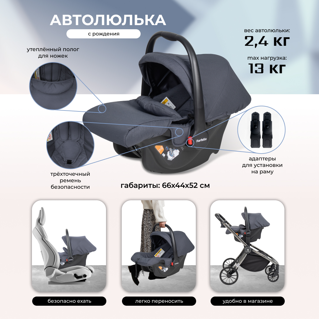 Коляска для новорожденных 3в1 Farfello Baby shell - фото 5