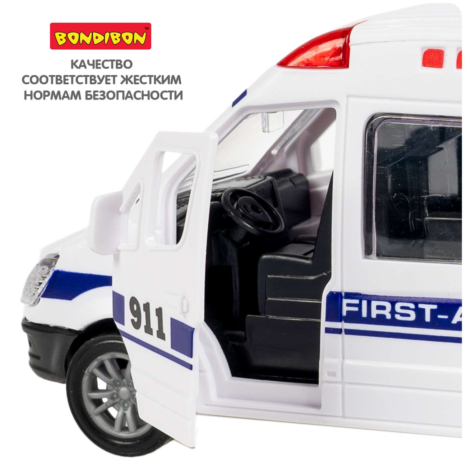 Инерционная машина BONDIBON Микроавтобус полиции серия Парк Техники ВВ6179 - фото 8