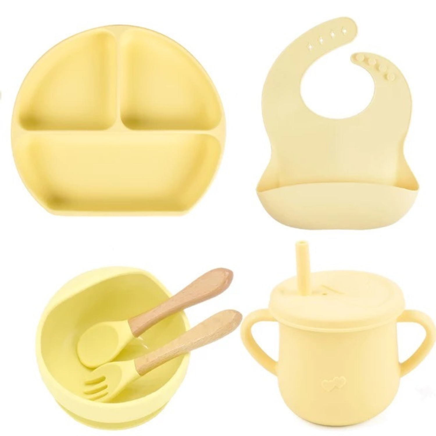 Набор посуды PlayKid для кормления силиконовый 7 предметов желтый - фото 1