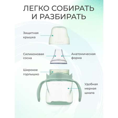 Поильник Mamajoo антиколиковый непроливайка с ручками 160 мл 6+ мес powder green