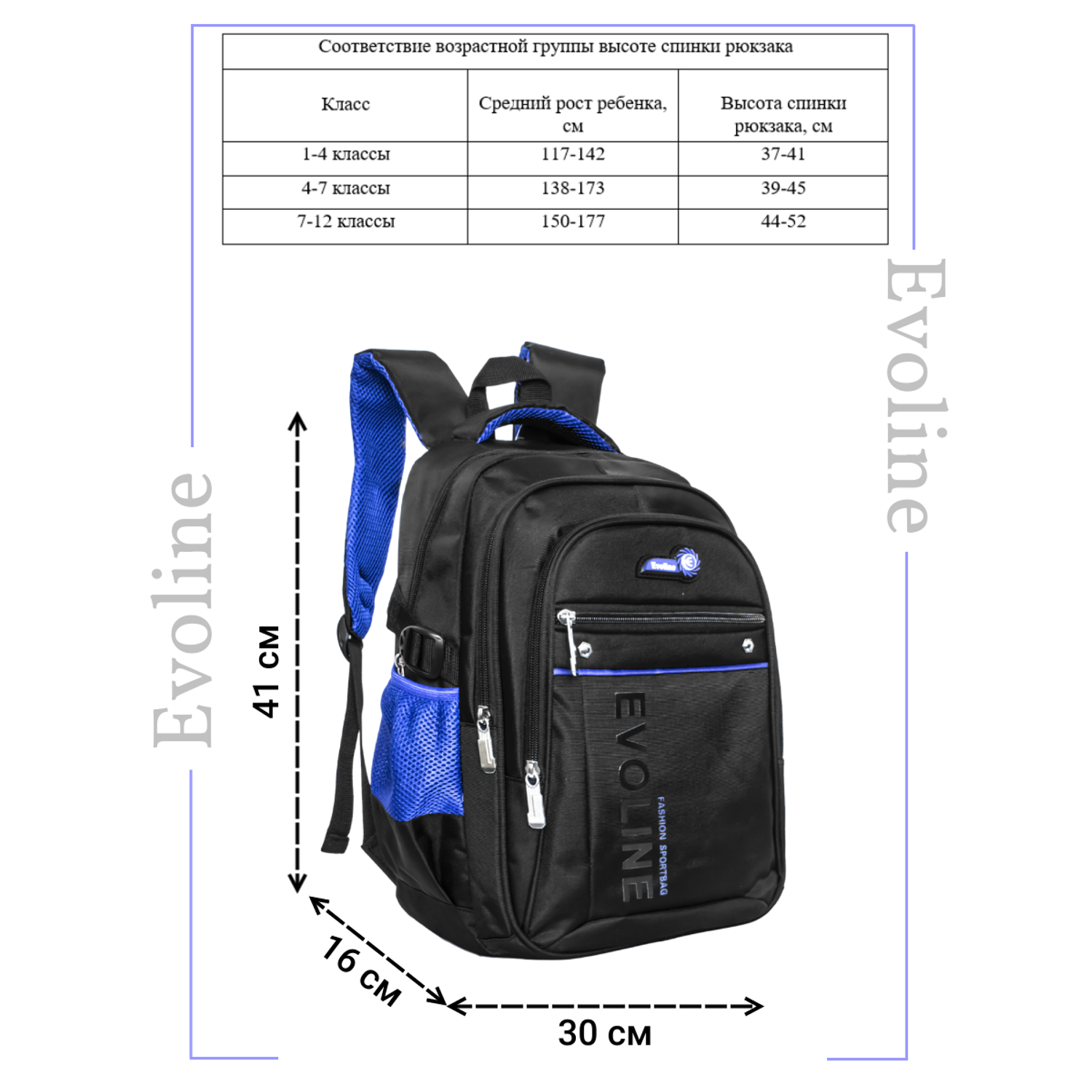 Рюкзак школьный Evoline Черный синий EVO-157-2 - фото 2