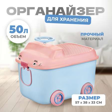 Ящик для хранения игрушек Solmax контейнер на колесиках 54х41.5х38 см голубой