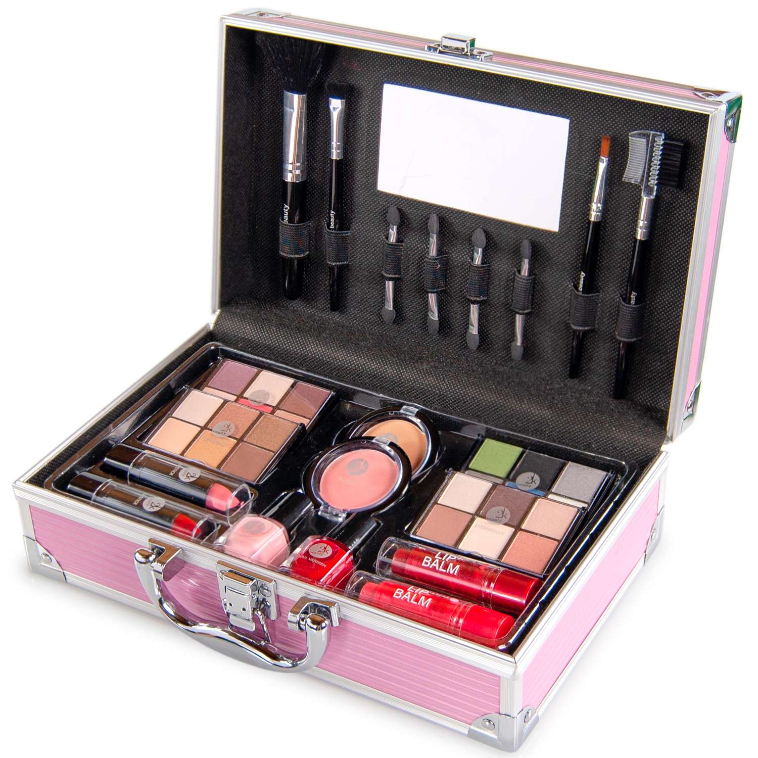 Подарочный бьют кейс чемодан 2K Beauty Косметический набор с декоративной косметикой для макияжа лица и маникюра - фото 1