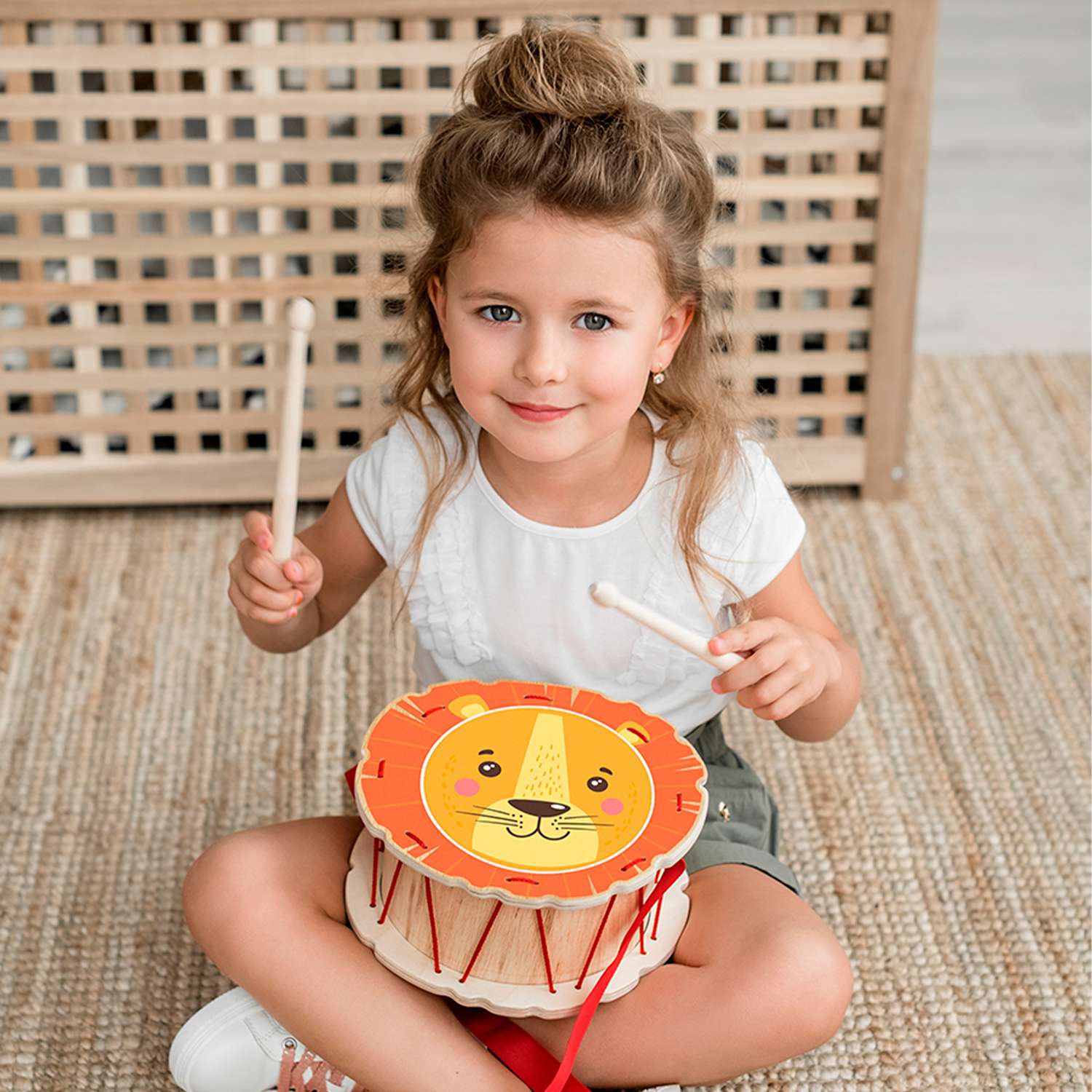Музыкальный инструмент детский Мега Тойс деревянный барабан игрушка Львёнок - фото 2