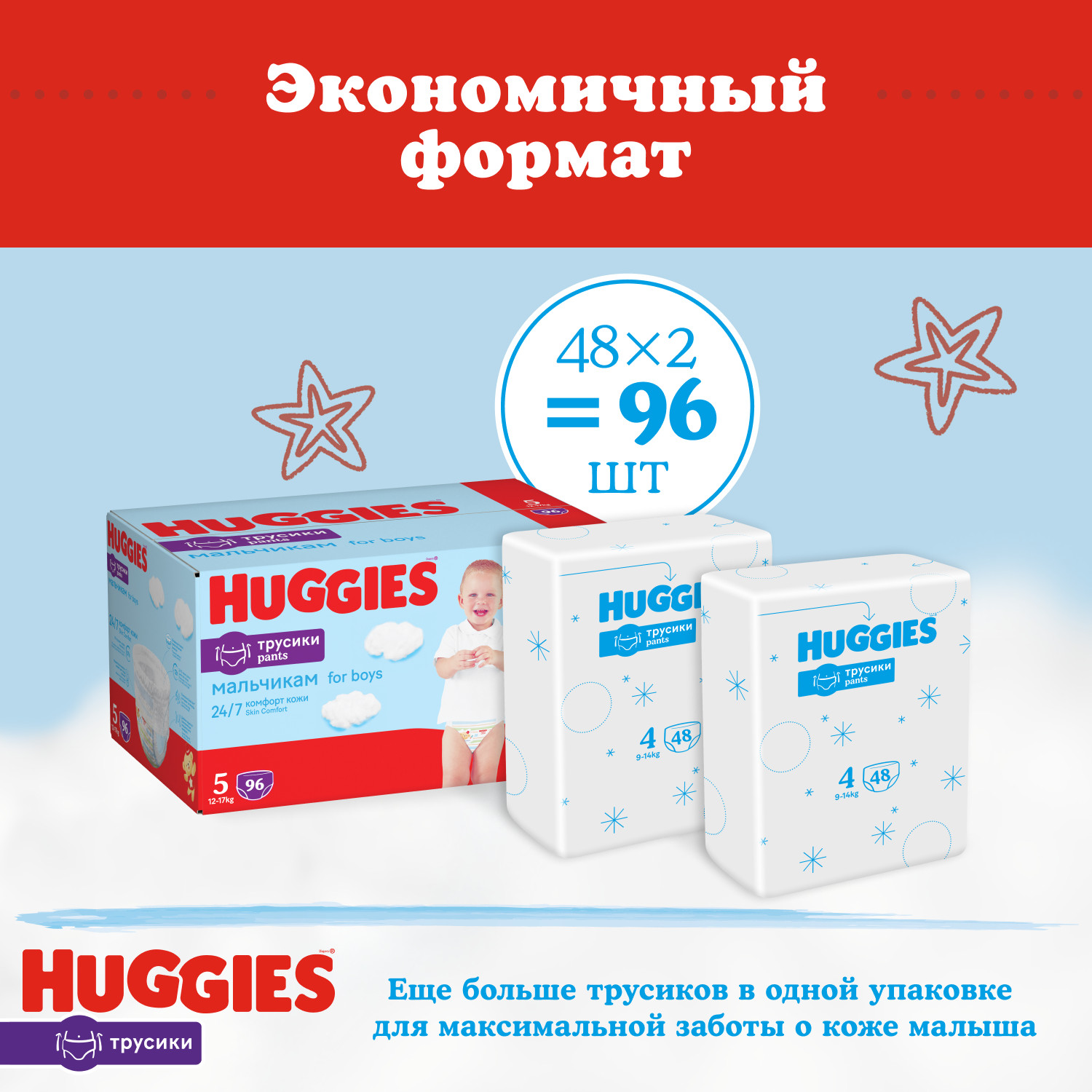 Подгузники-трусики для мальчиков Huggies 5 12-17кг 96шт - фото 3