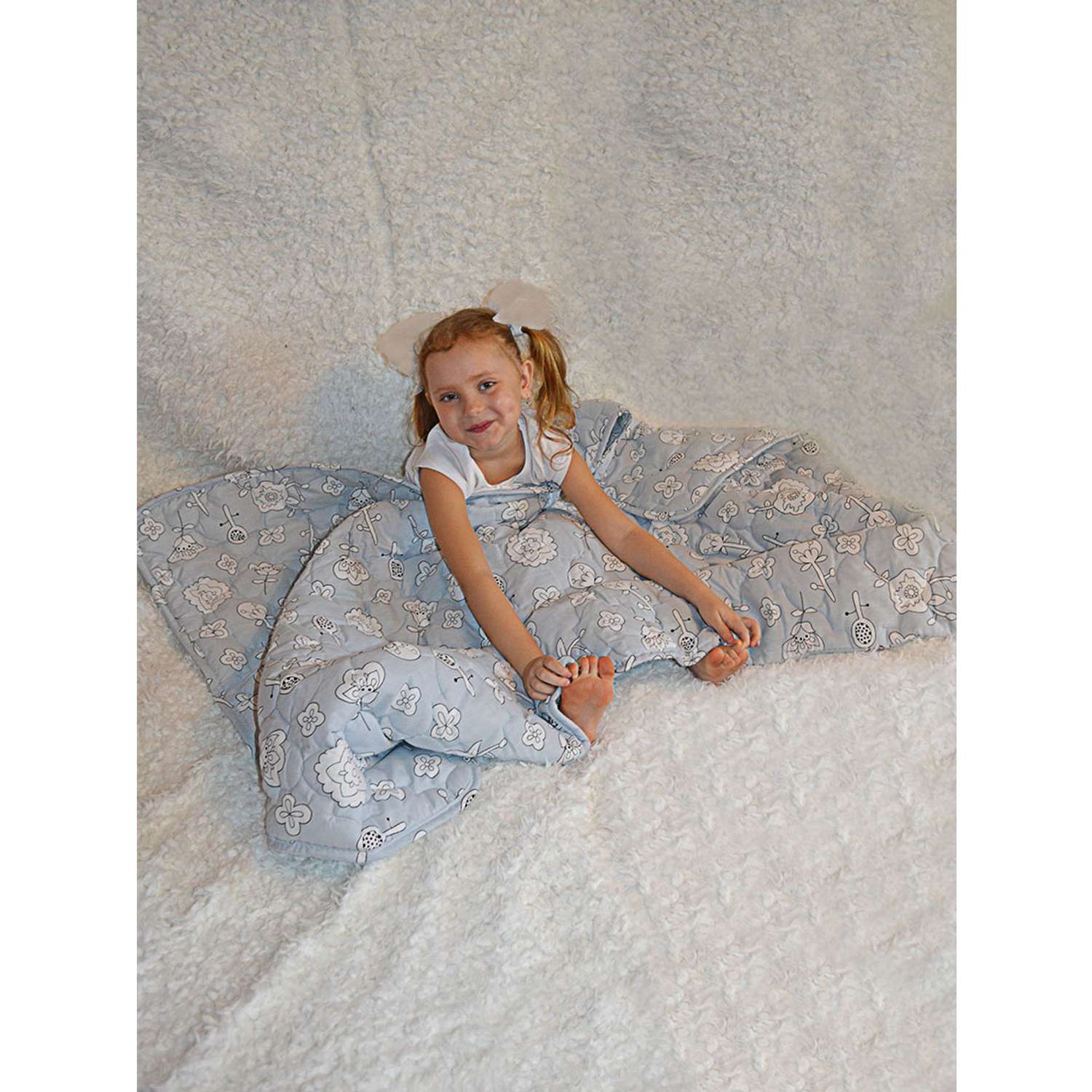 Стеганное одеяло серое-голубое Засыпашки утепленное детское 110х140 хлопок 100% - фото 4
