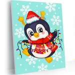 Картина по номерам Hobby Paint на картоне 15х21 Рождественский пингвин живопись роспись