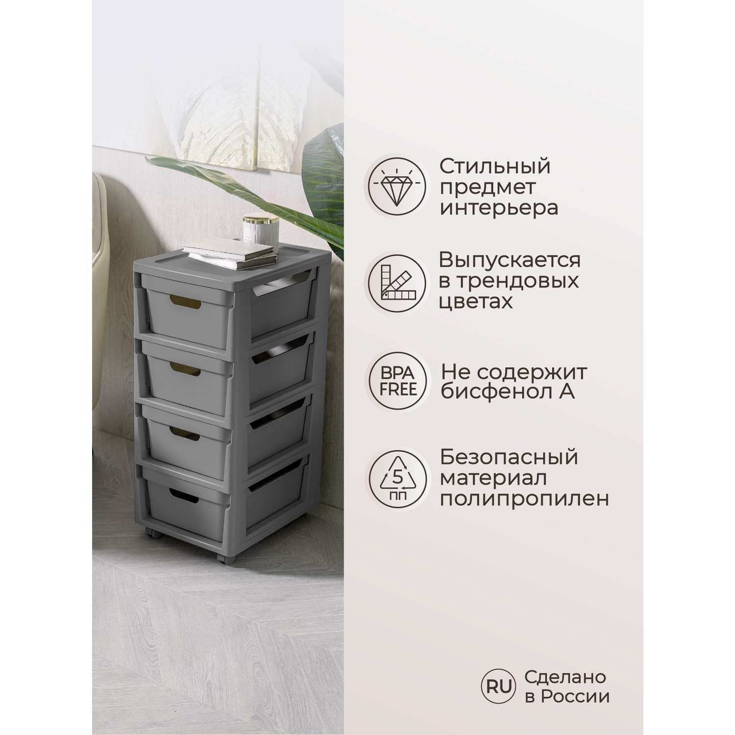 Комод на колесах deluxe 4 ящика 300х385х690