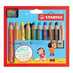 Карандаши цветные STABILO woody 3in1 супертолстые 10 цветов+точилка 880/10-2