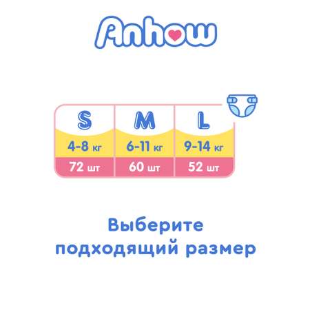 Подгузники Anhow S 4-8кг с дополнительной защитой от протекания