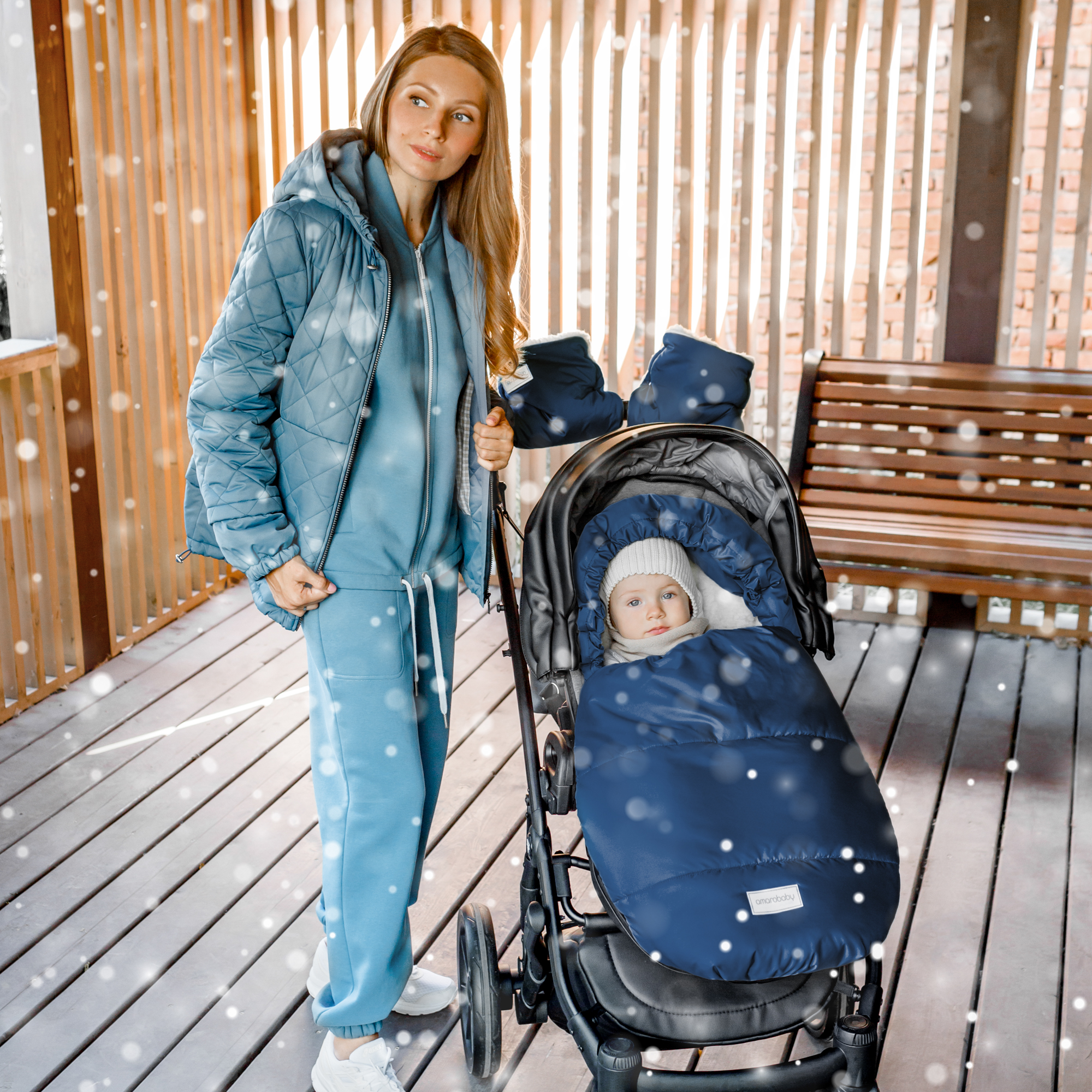 Конверт зимний меховой AmaroBaby Snowy Travel Синий 85 см - фото 4