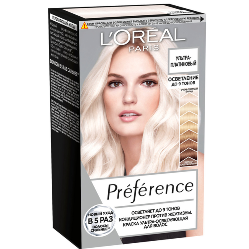 Осветлитель для волос LOREAL Preference осветление до 9 тонов  ультра-платиновый блонд купить по цене 855 ₽ в интернет-магазине Детский мир