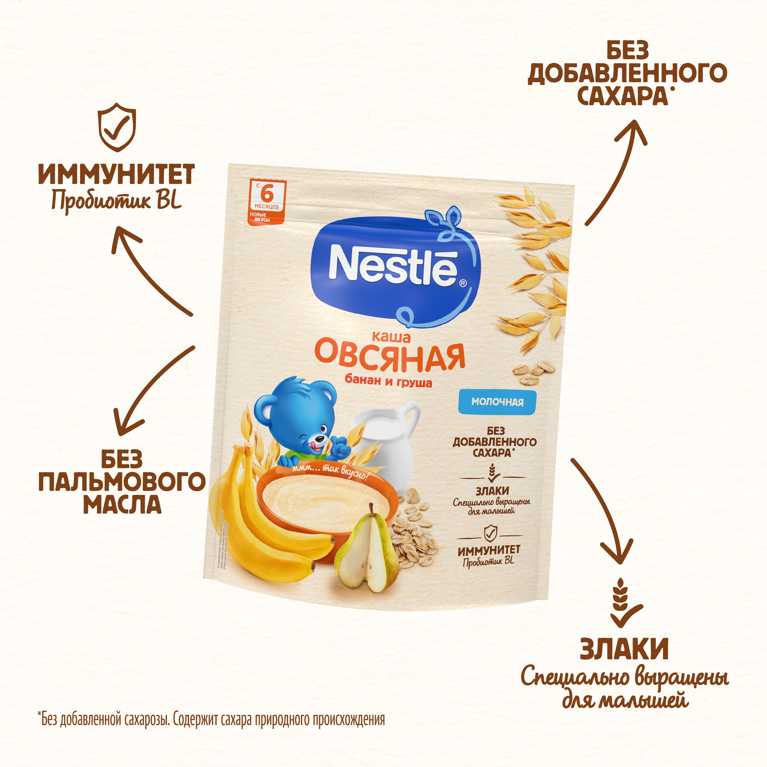 Каша молочная Nestle овсяная груша-банан 200г с 6месяцев - фото 4