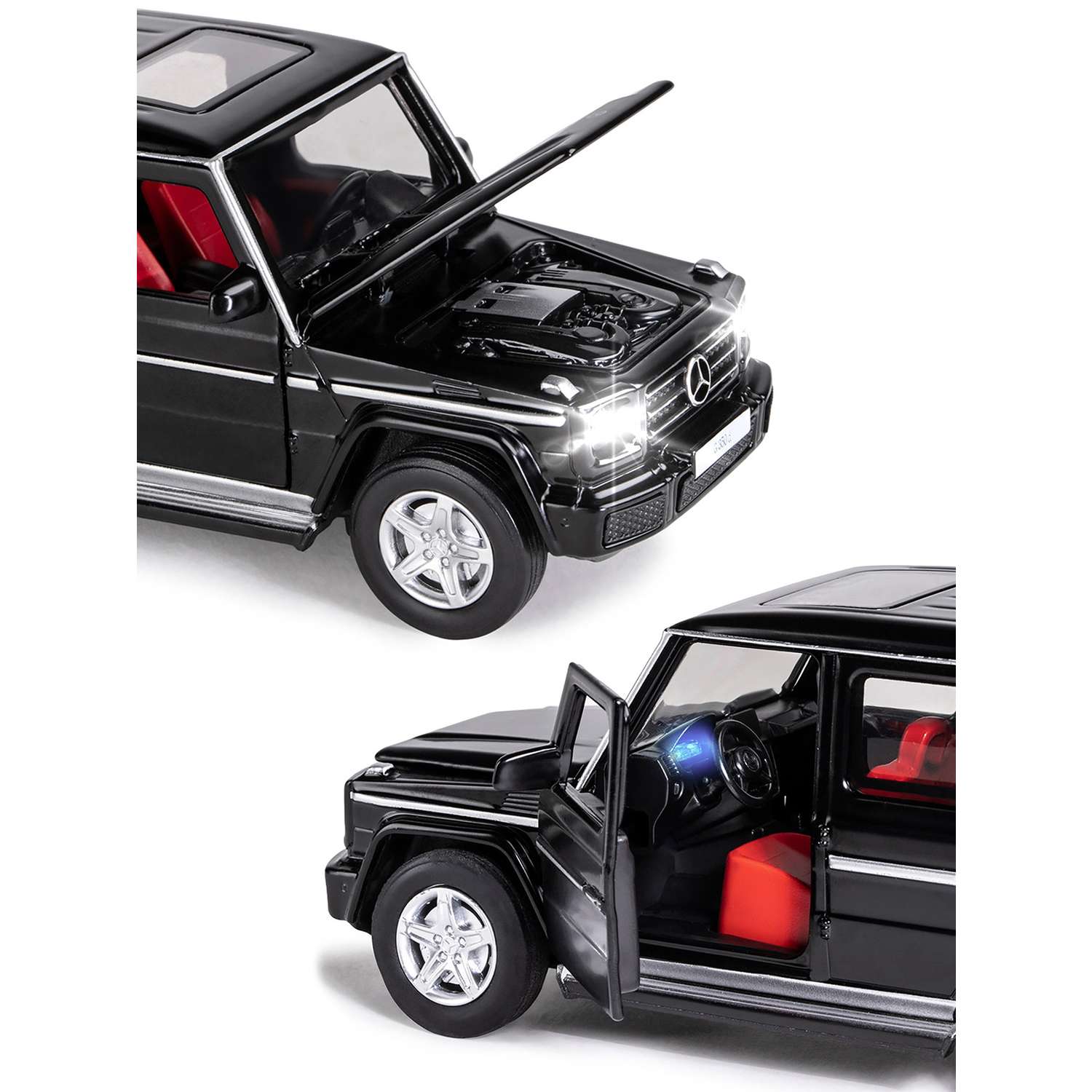 Машинка металлическая АВТОпанорама Игрушка детская 1:32 Mercedes-Benz G350d черный открываются капот передние и задние двери JB1200188 - фото 7