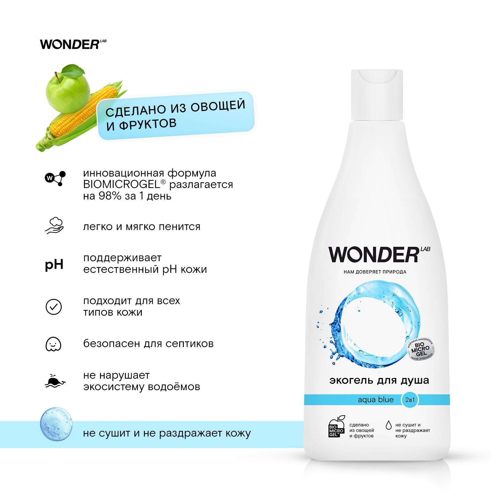 Гель для душа WONDER Lab aqua Blue 550мл - фото 6