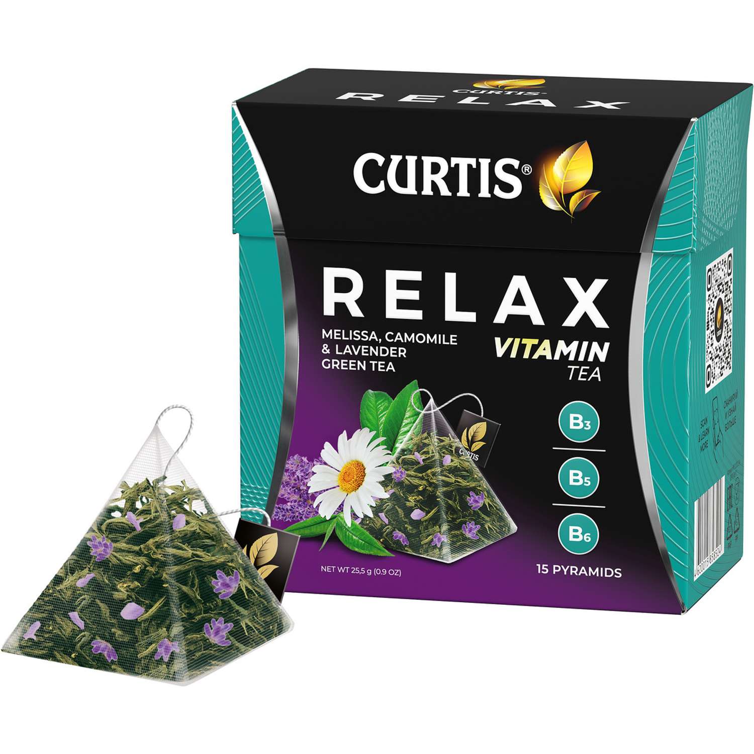 Чай зеленый Curtis Relax 15 пирамидок с ромашкой лавандой мелиссой и витаминами В3 В5 В6 - фото 3