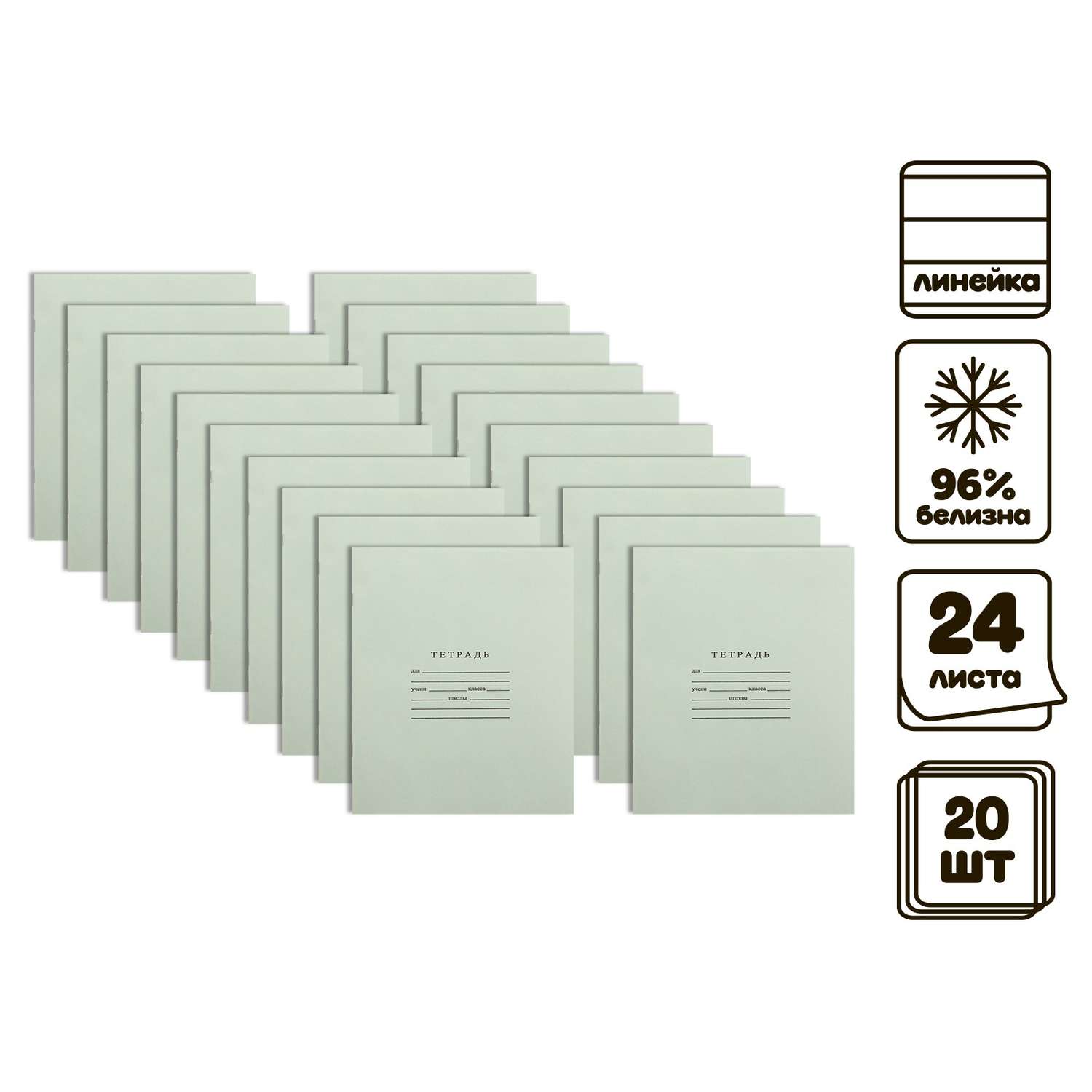 Комплект тетрадей Calligrata из 20 штук 24 листа в линию Зелёная обложка «Бумажная фабрика» - фото 1