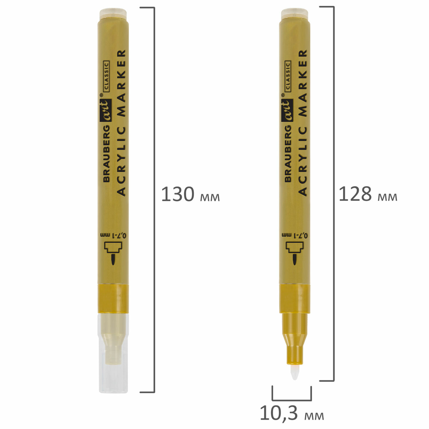 Акриловые маркеры Brauberg для рисования и скетчинга набор 2 цвета золото серебро - фото 9