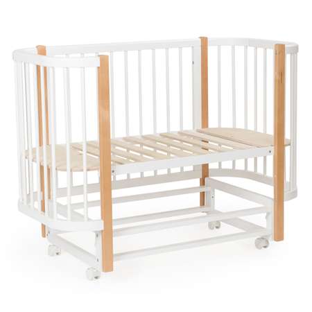 Детская кроватка Bebizaro Fancy прямоугольная, продольный маятник (бежевый, белый)