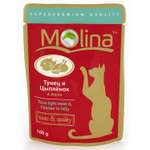 Корм влажный для кошек Molina 100г тунец с цыпленком в желе пауч