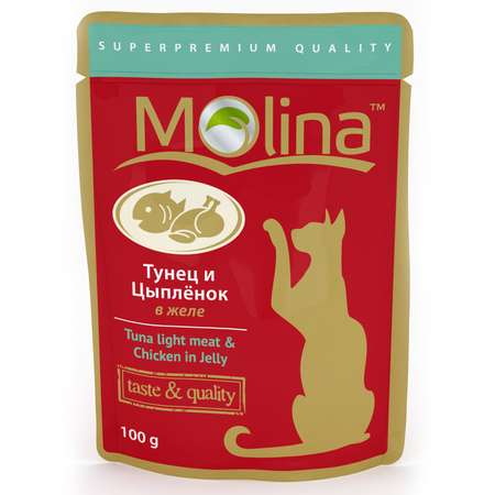 Корм влажный для кошек Molina 100г тунец с цыпленком в желе пауч