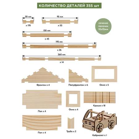 Конструктор ЛЕСОВИЧОК Разборный домик №6 355 деталей