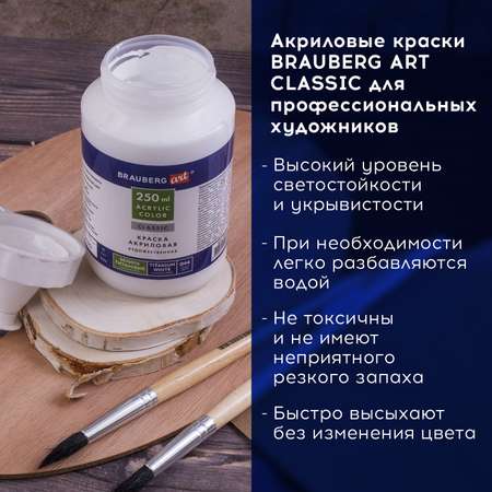 Краска акриловая Brauberg художественная Art Classic флакон 250 мл Белила Титановые