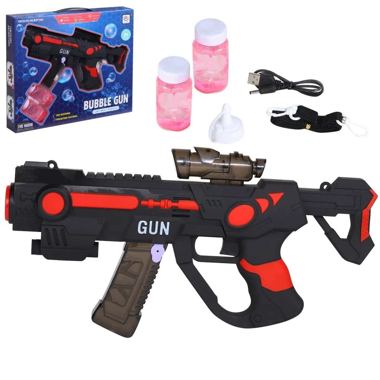 Игрушечное оружие Маленький Воин Пистолет с мыльными пузырями красный на батарейках с мыльным раствором - фото 2