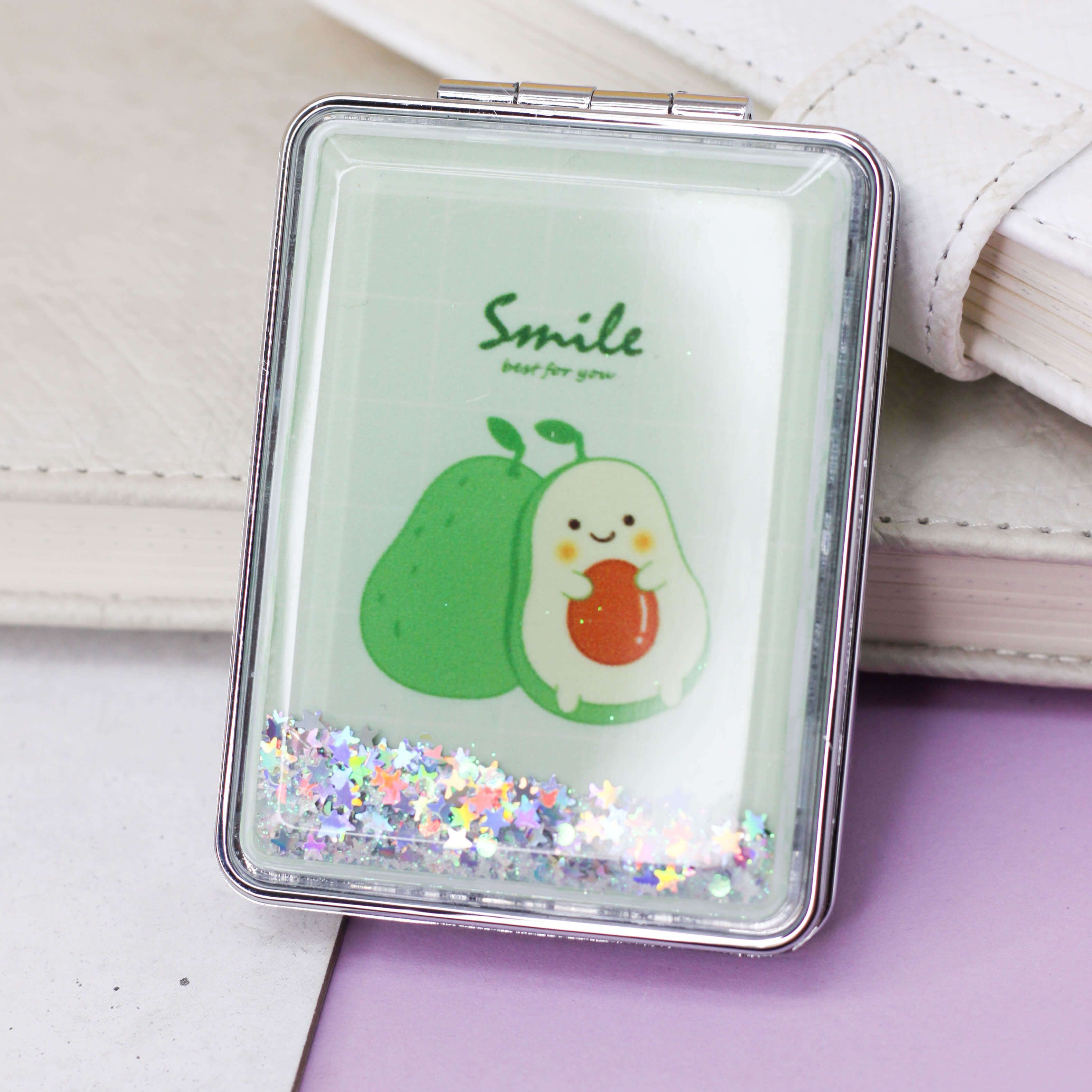 Зеркало карманное iLikeGift Sparkles avocado two с увеличением - фото 1