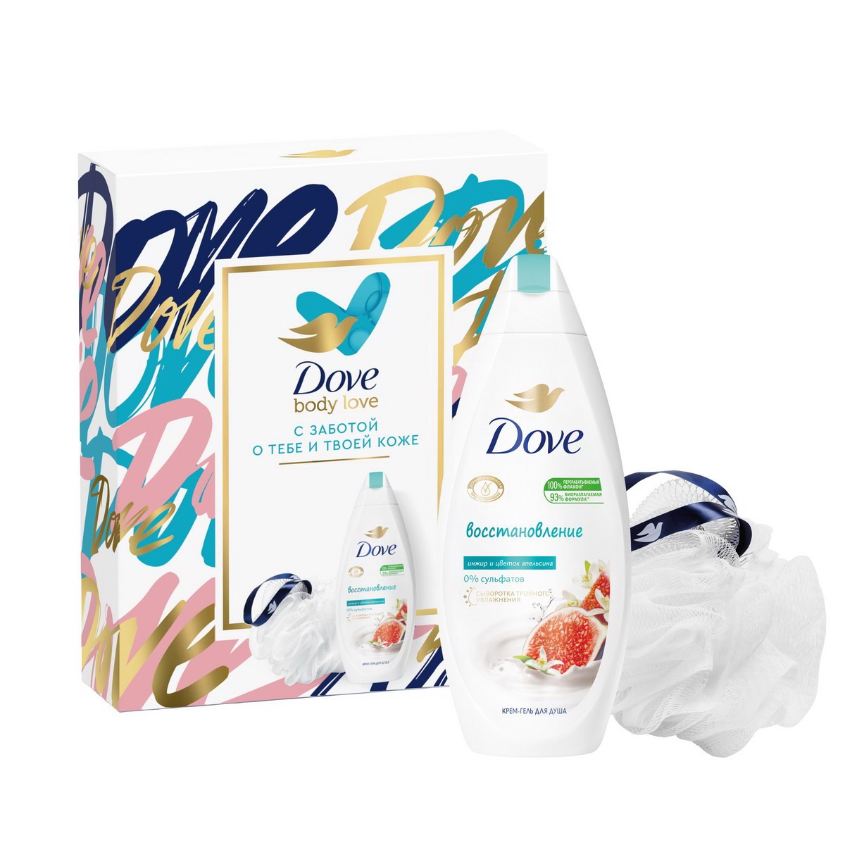 Набор подарочный Dove Нежное очищение (гель для душа + мочалка)